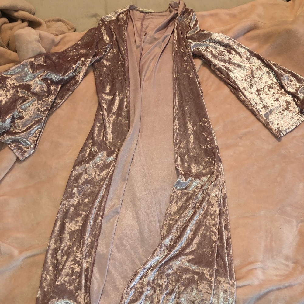 Velvet silky long cardigan